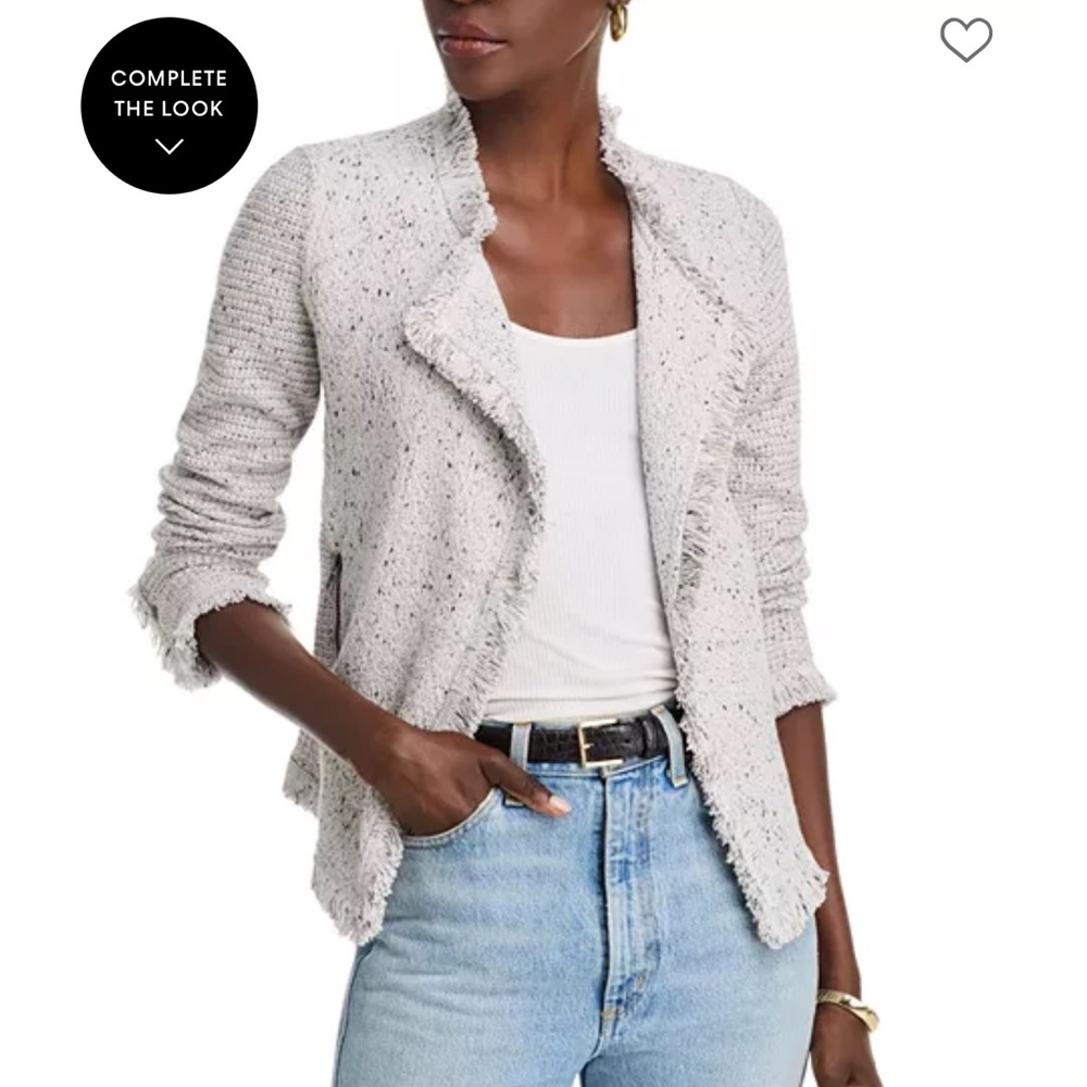 Nic + Zoe Fringe Mix Knit Sweater Jacket - White/Cream size large
